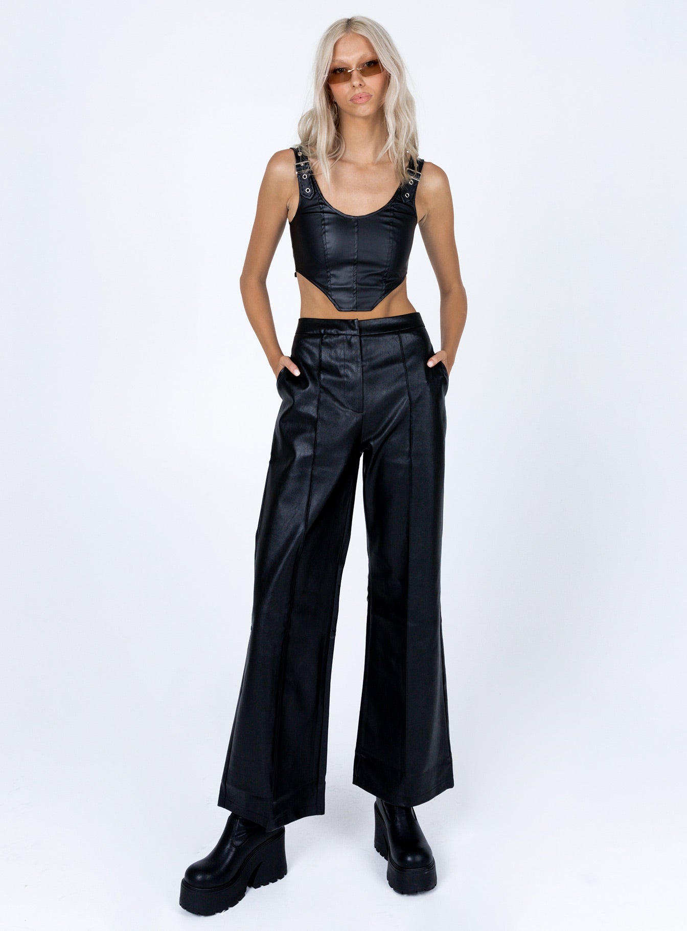 Travis PU Corset Black