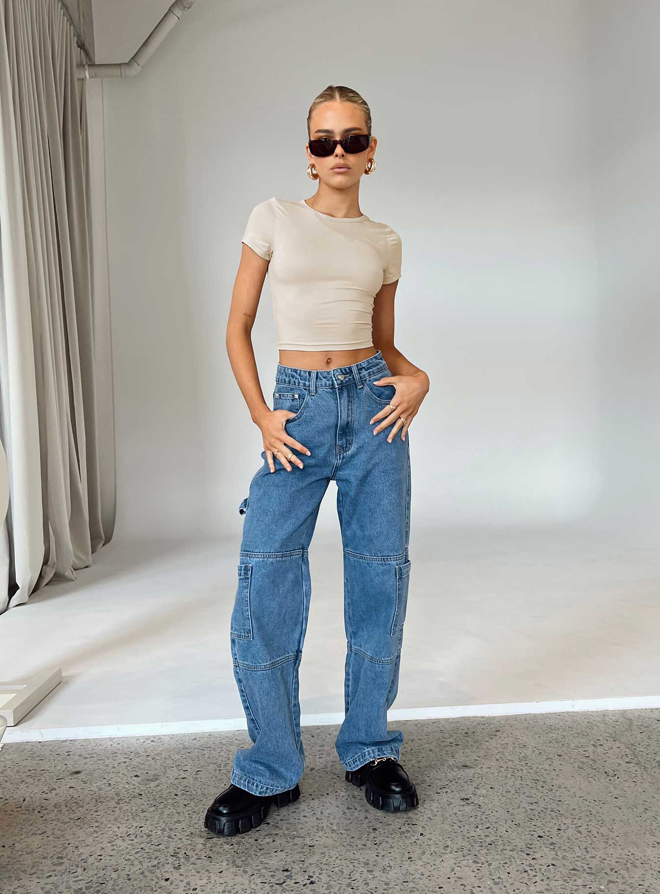 Saffie Wide Leg Jeans Mid Wash Denim