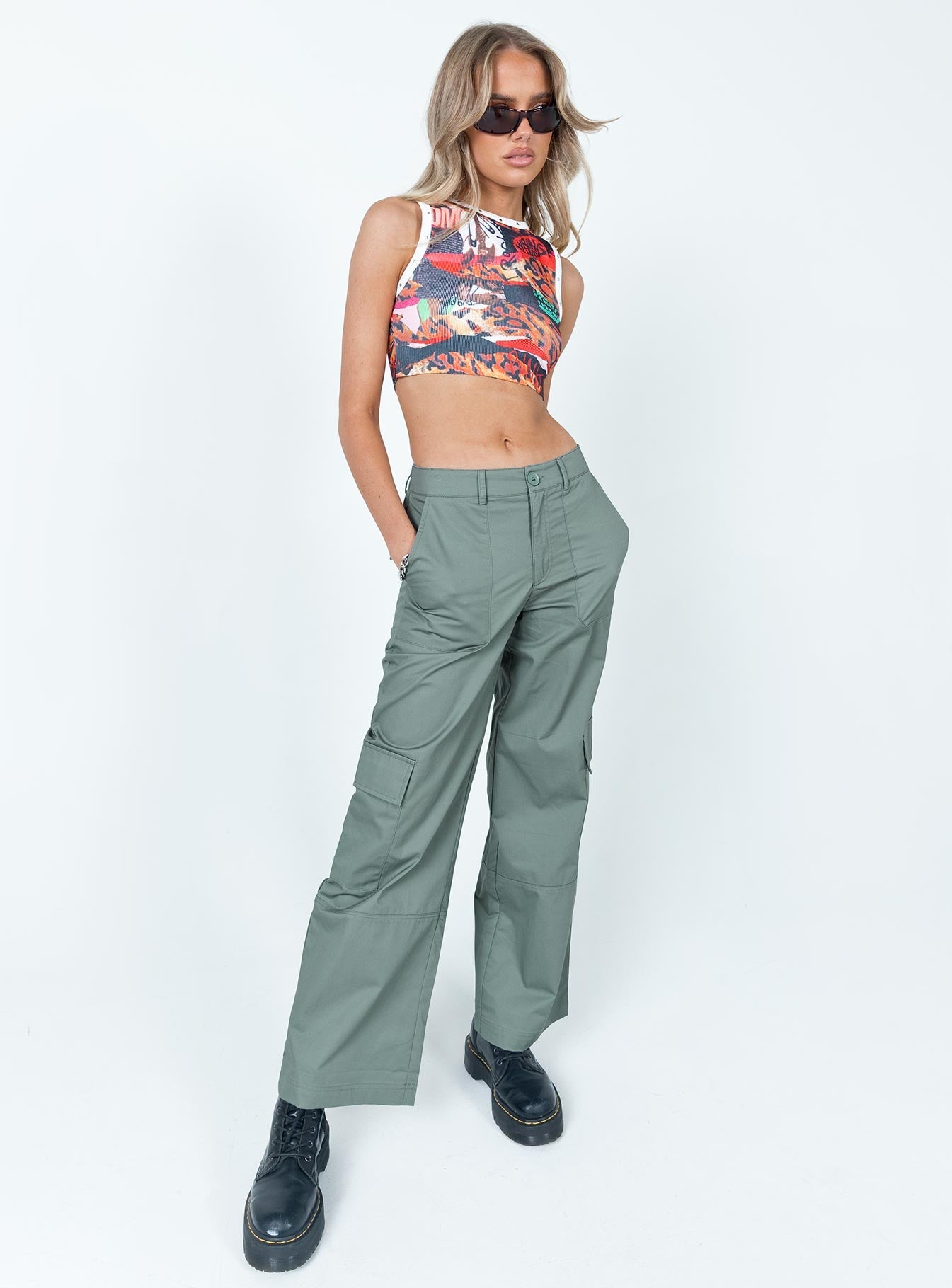 Luna Mid Rise Cargo Pants Grey