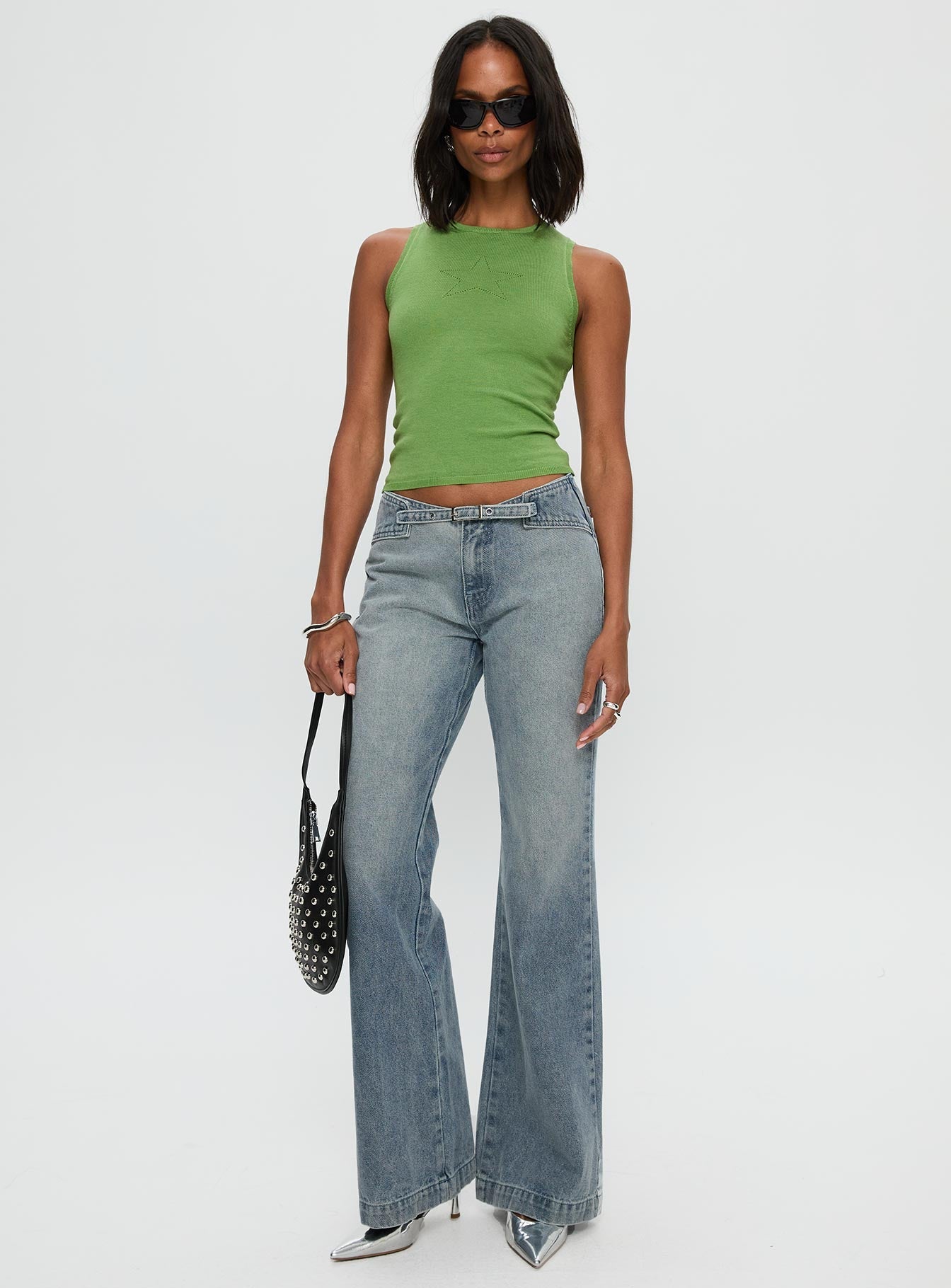 Slow Ride Belted Jeans Light Blue