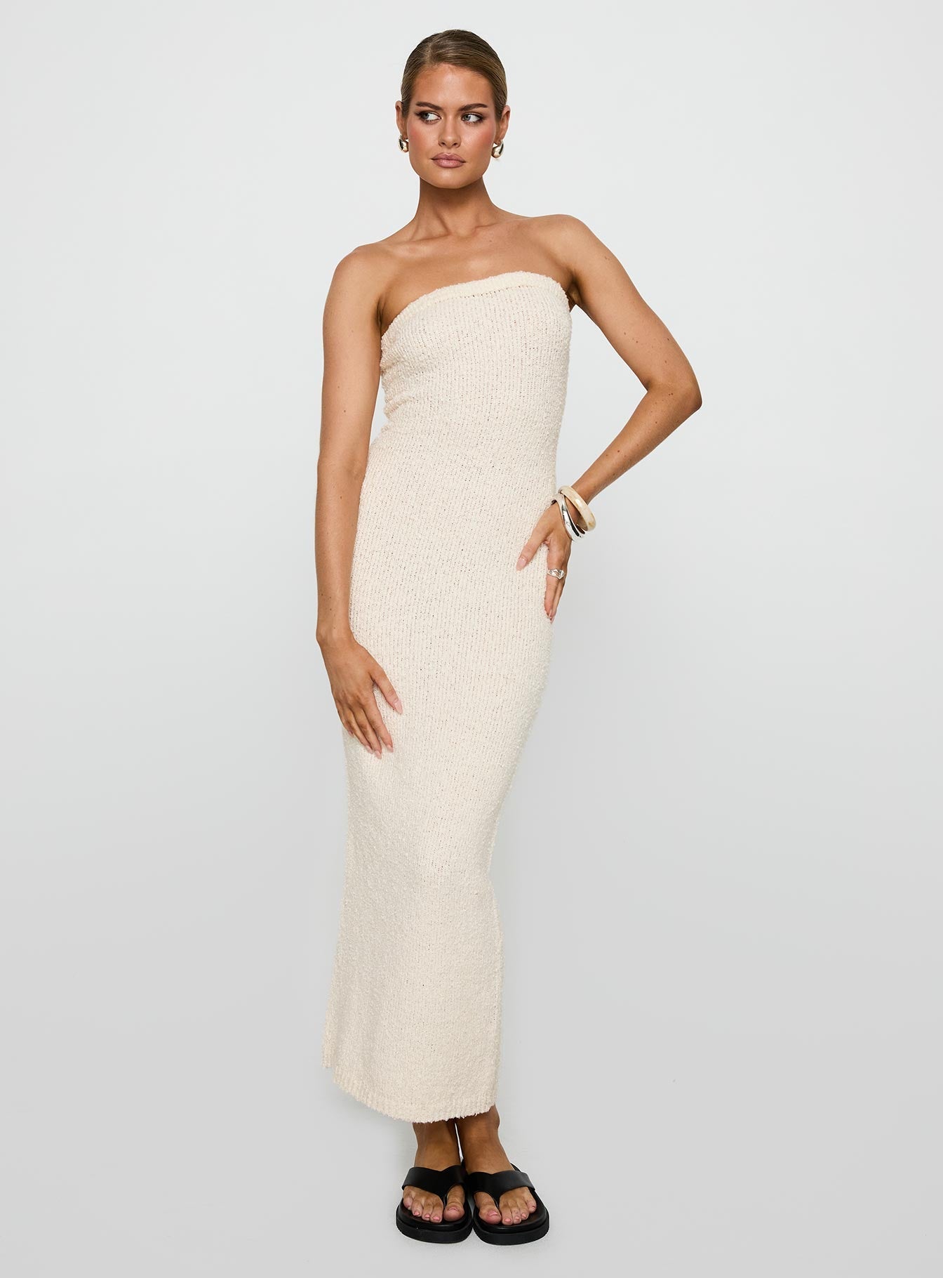 Cloud Strapless Boucle Maxi Dress Cream