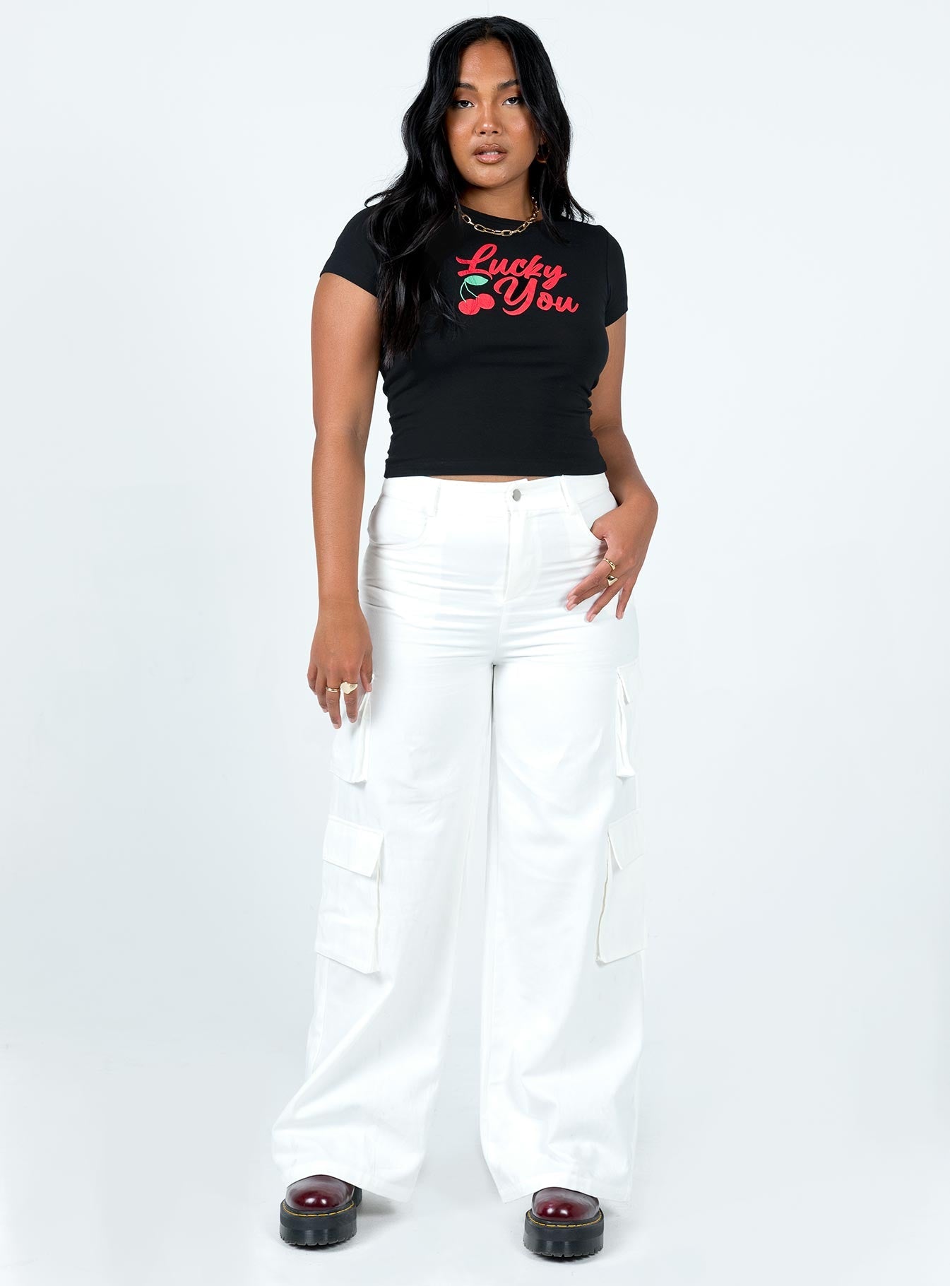 Lucky You Cherry Tee Black