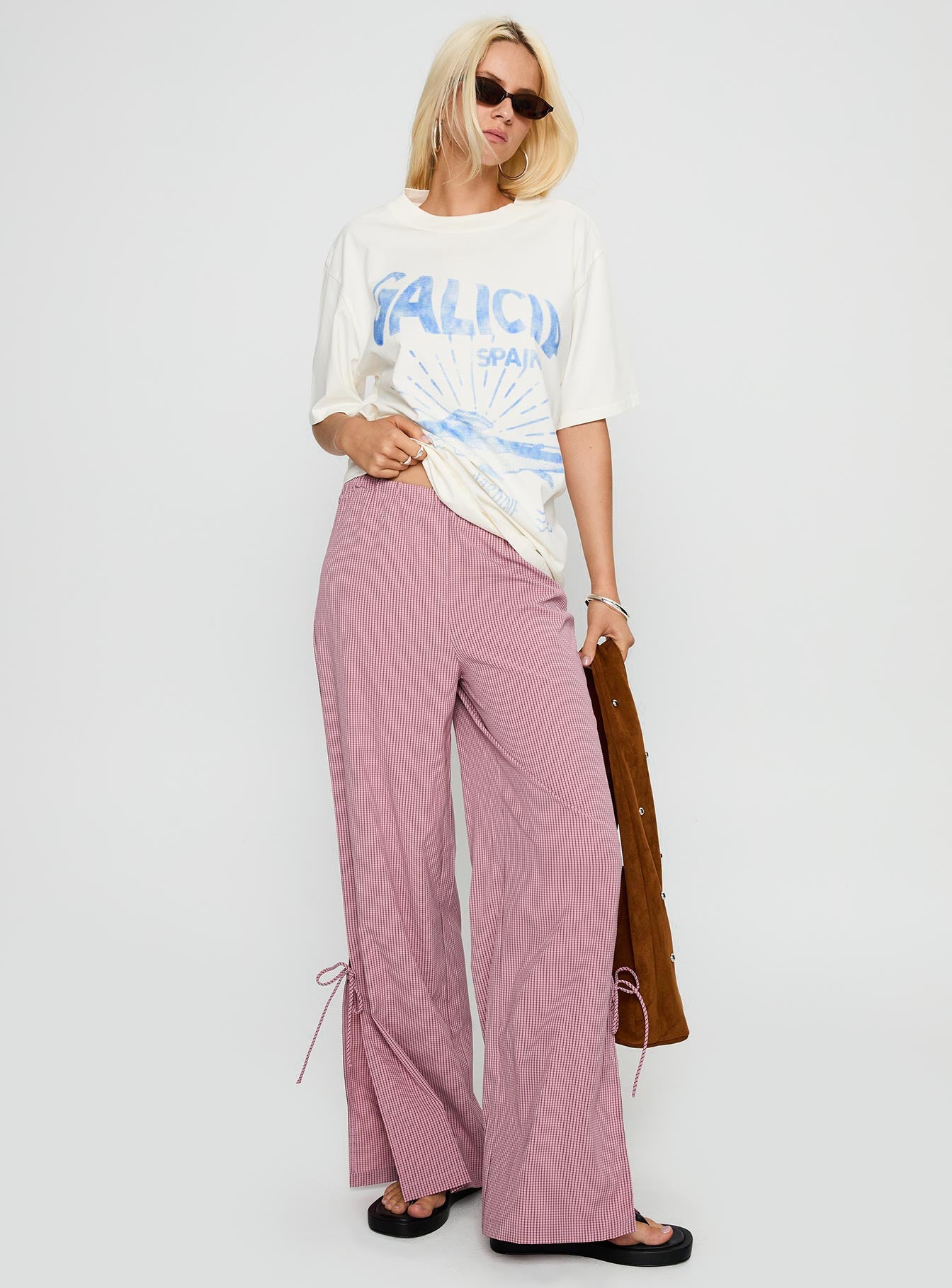 Jinxie Tie Side Pants Pink Gingham