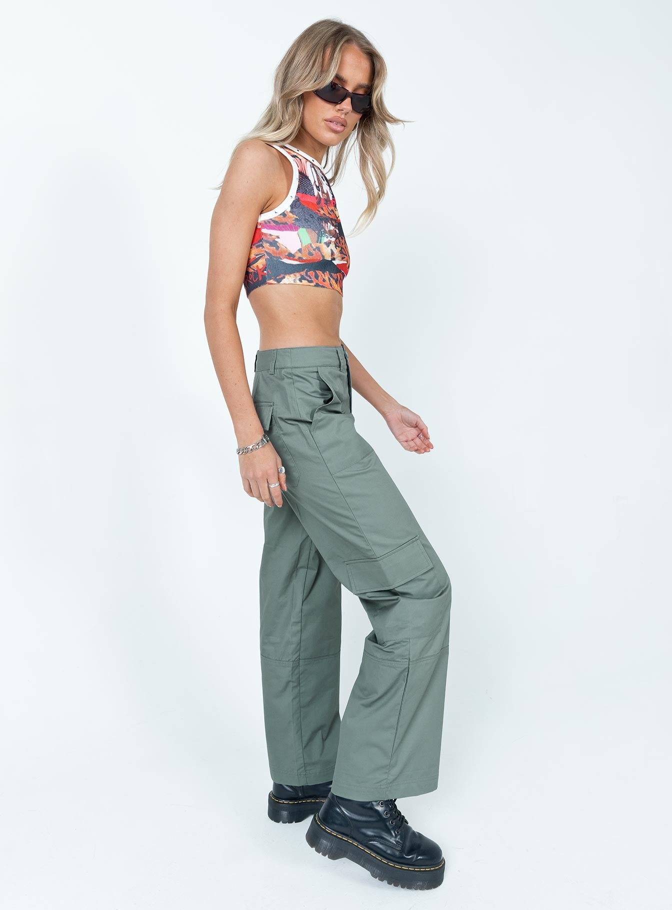 Luna Mid Rise Cargo Pants Grey
