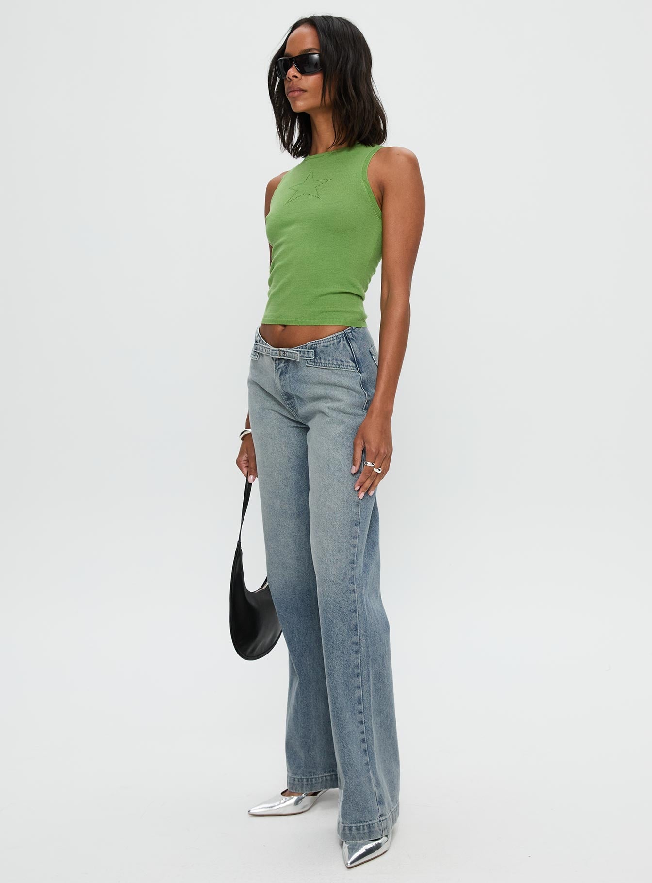 Slow Ride Belted Jeans Light Blue