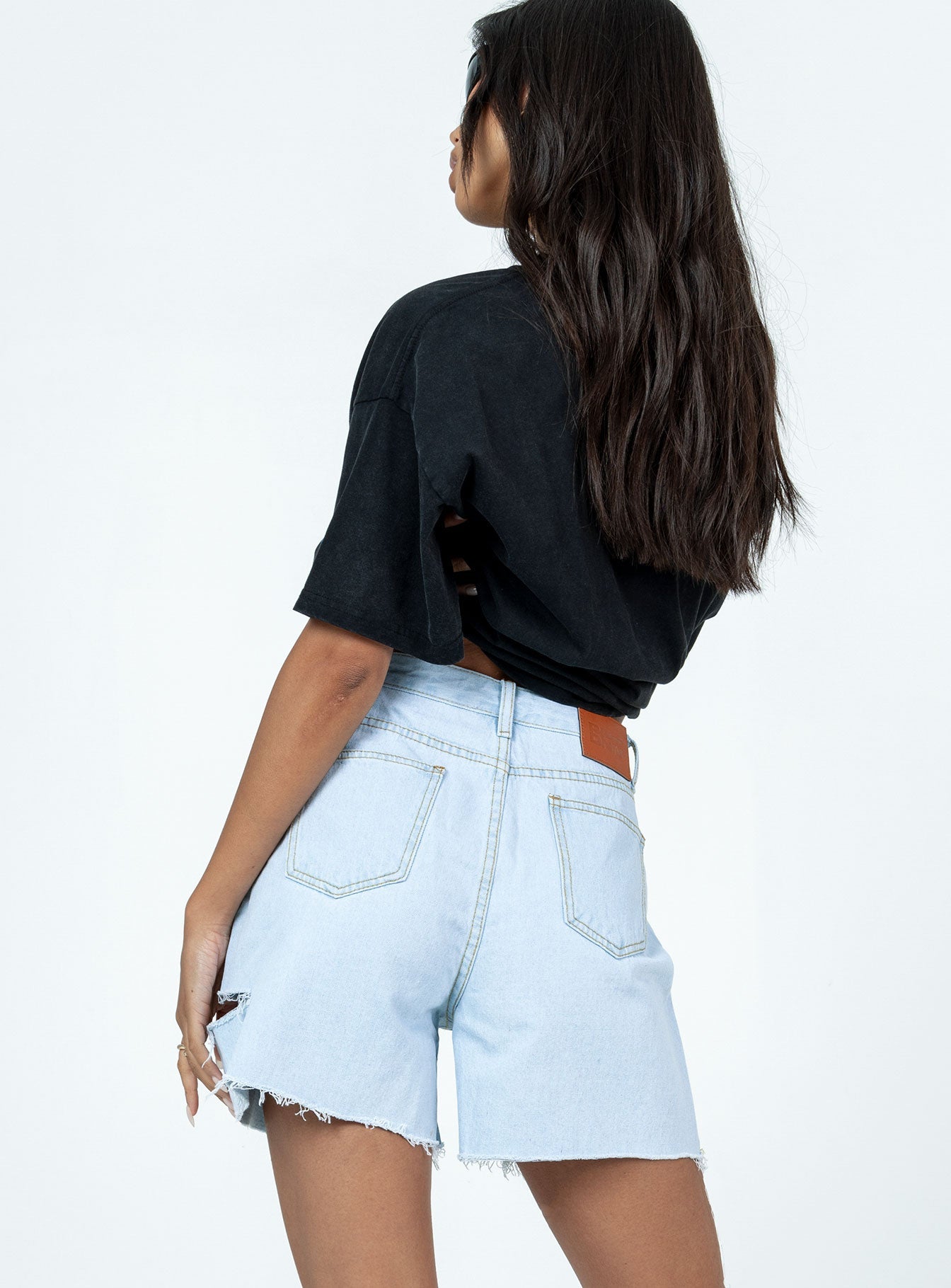 Charlton Rip Denim Shorts Denim Light Wash