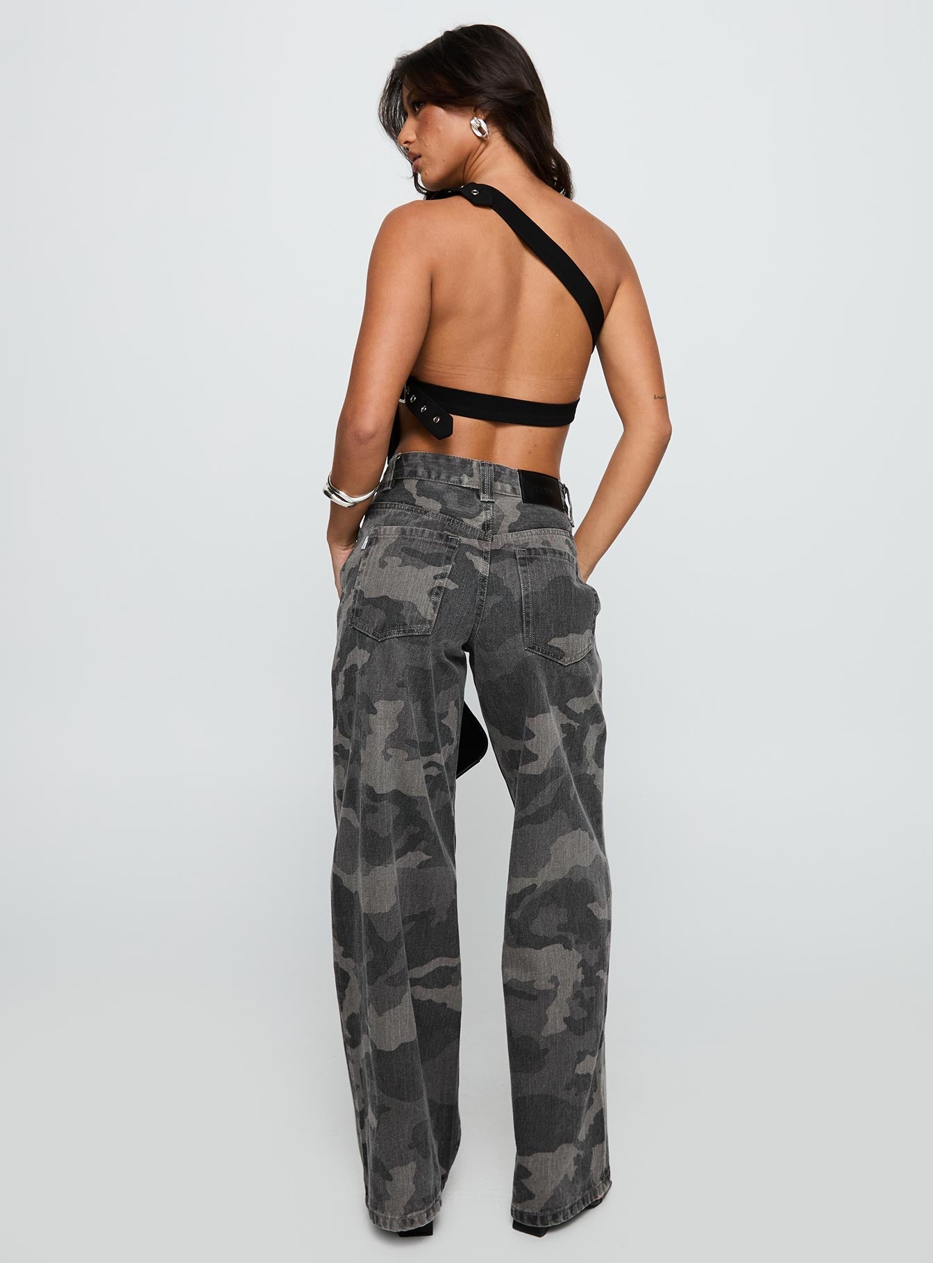 Big Talk Baggy Jeans Grey Washed Camo