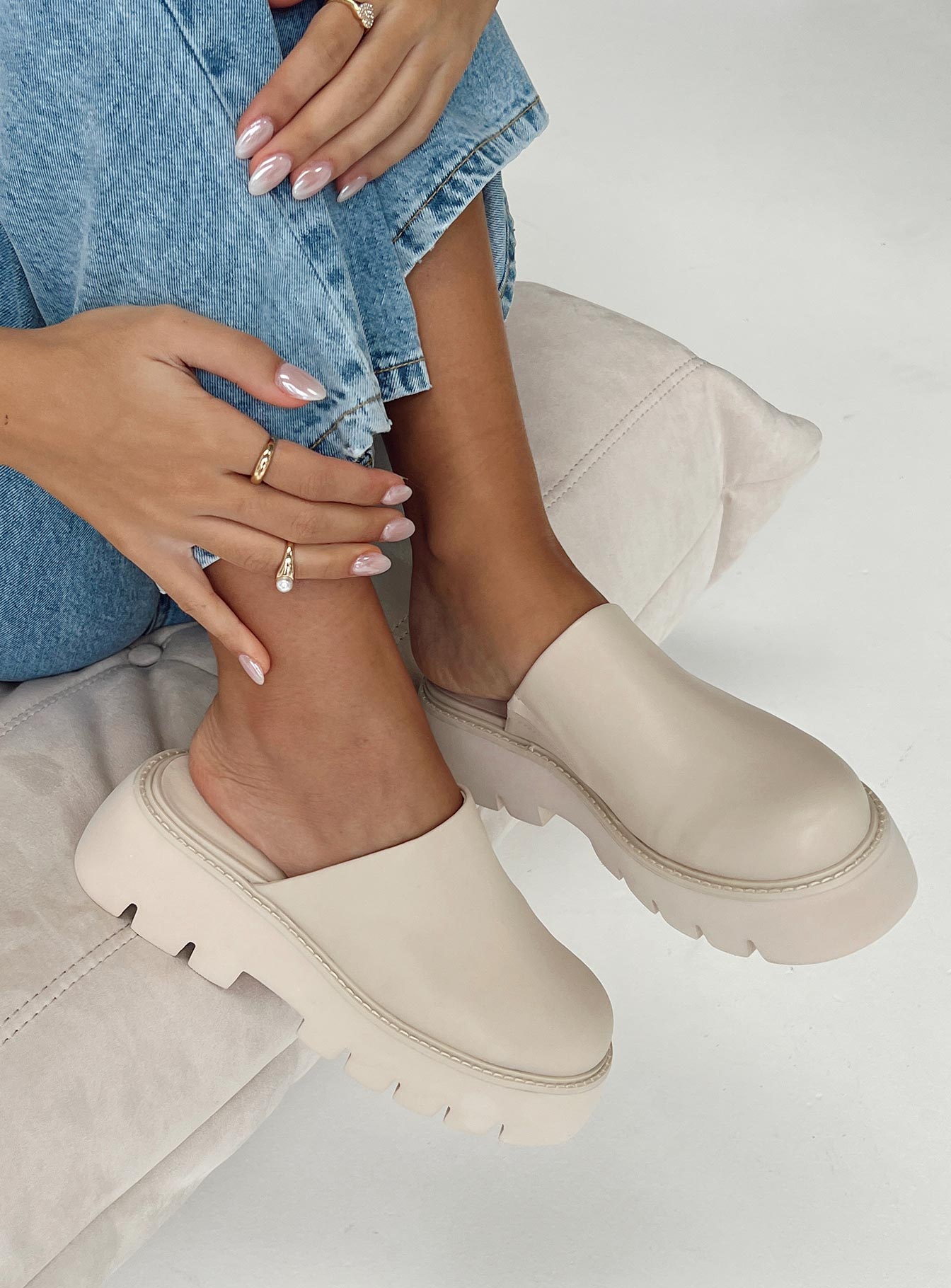 Marcie Slide On Flats Cream