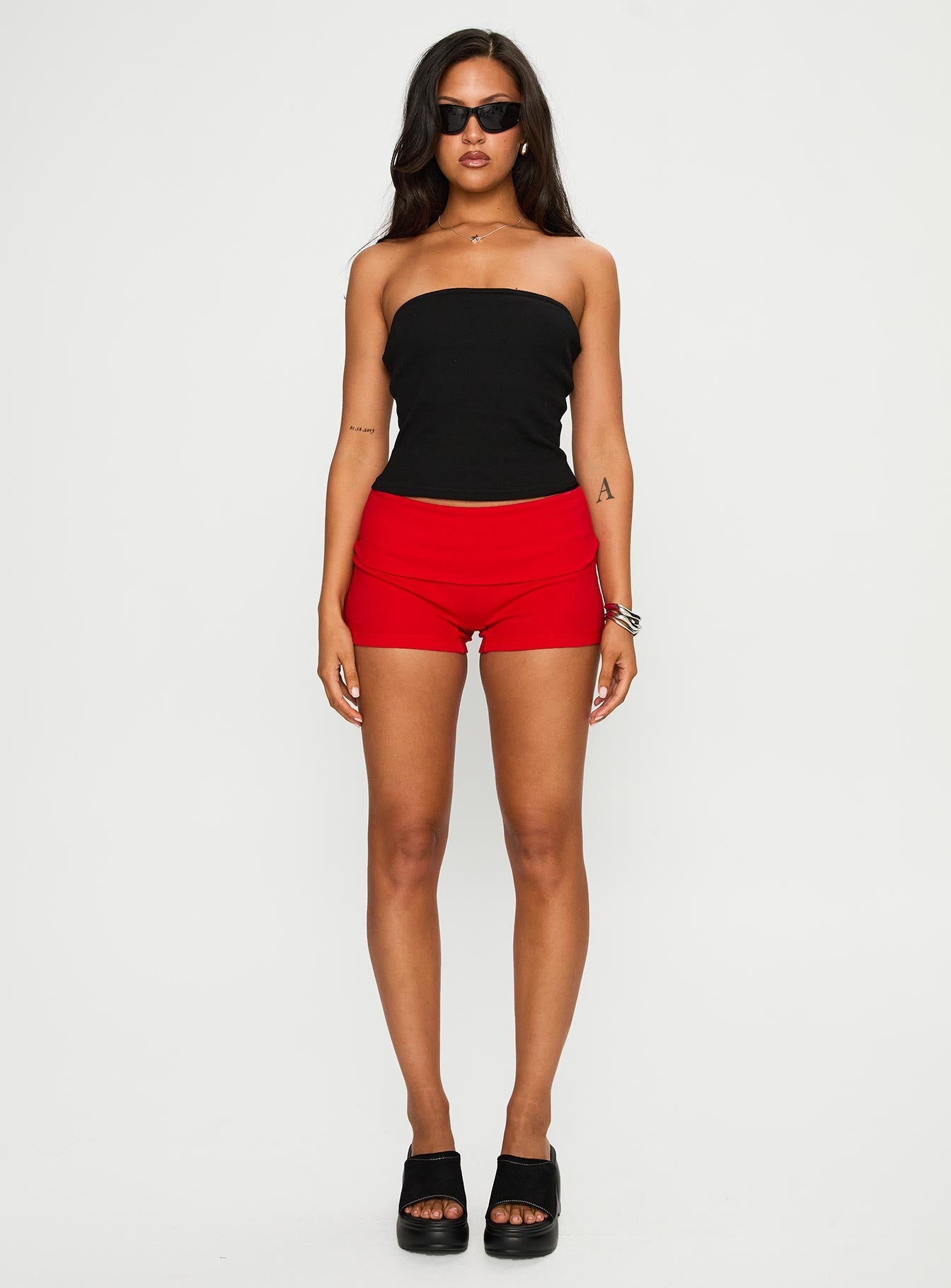 Baseline Low Rise Rib Shorts Red