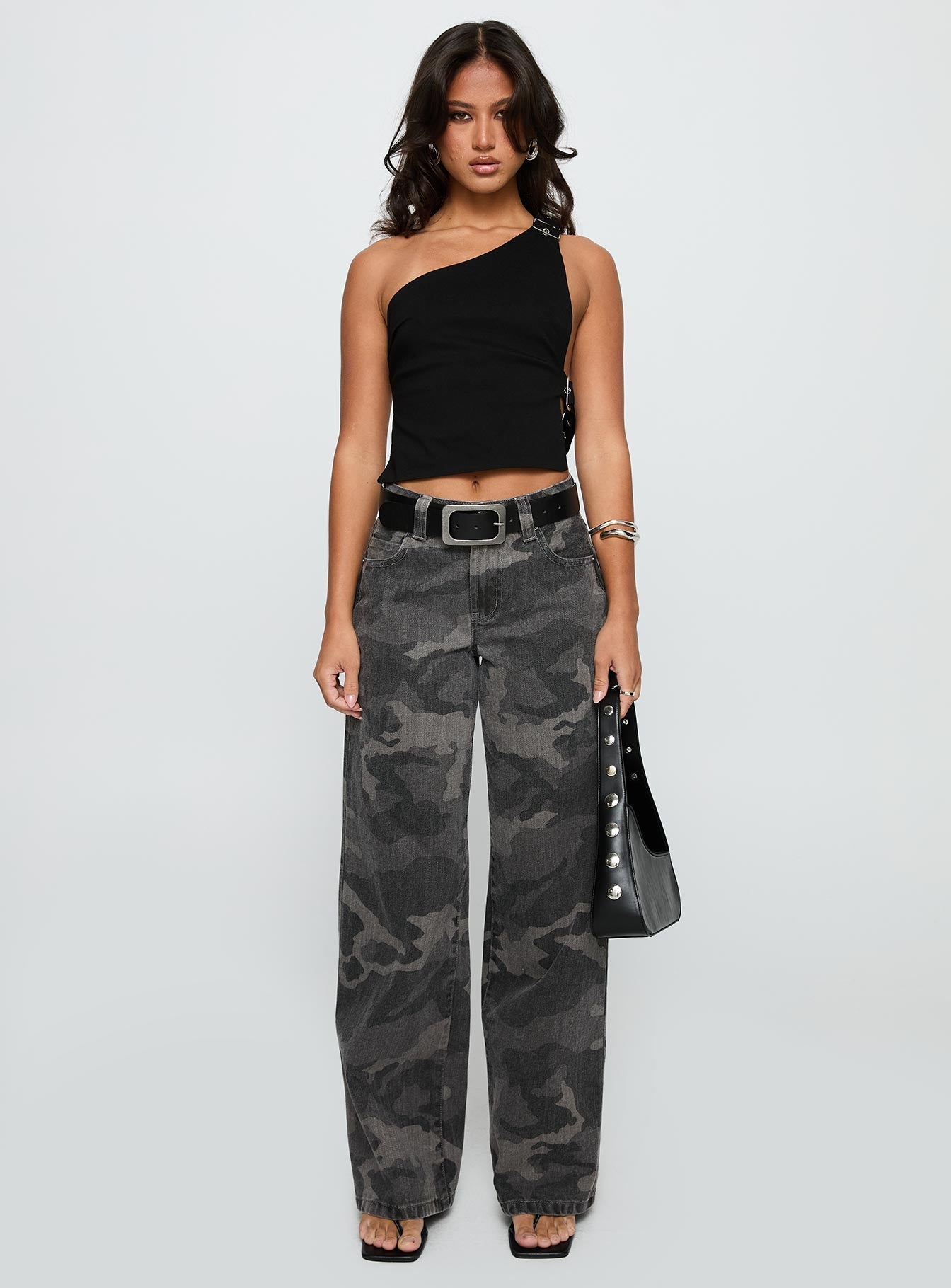 Big Talk Baggy Jeans Grey Washed Camo