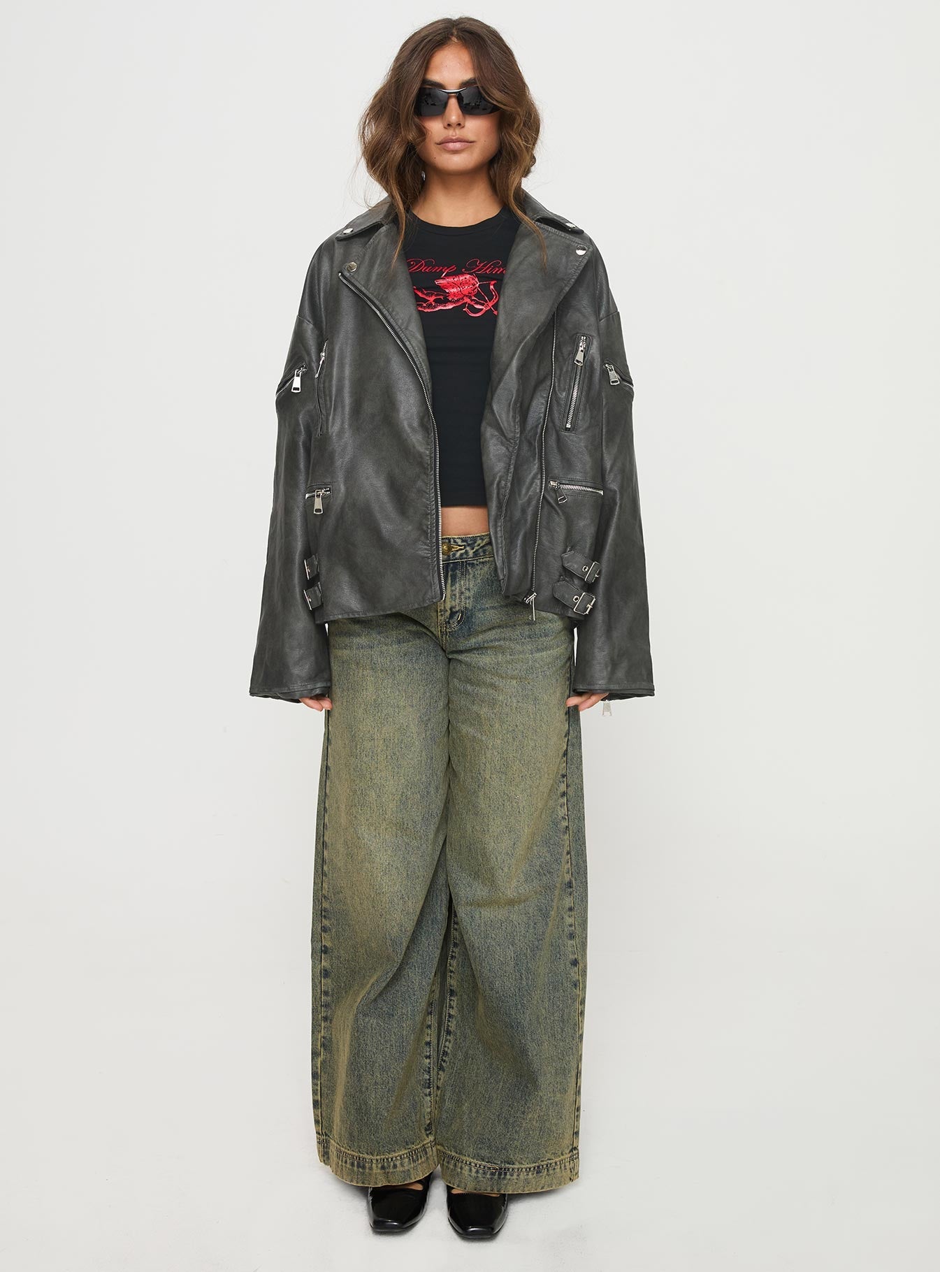 Magnets Faux Leather Jacket Washed Charcoal