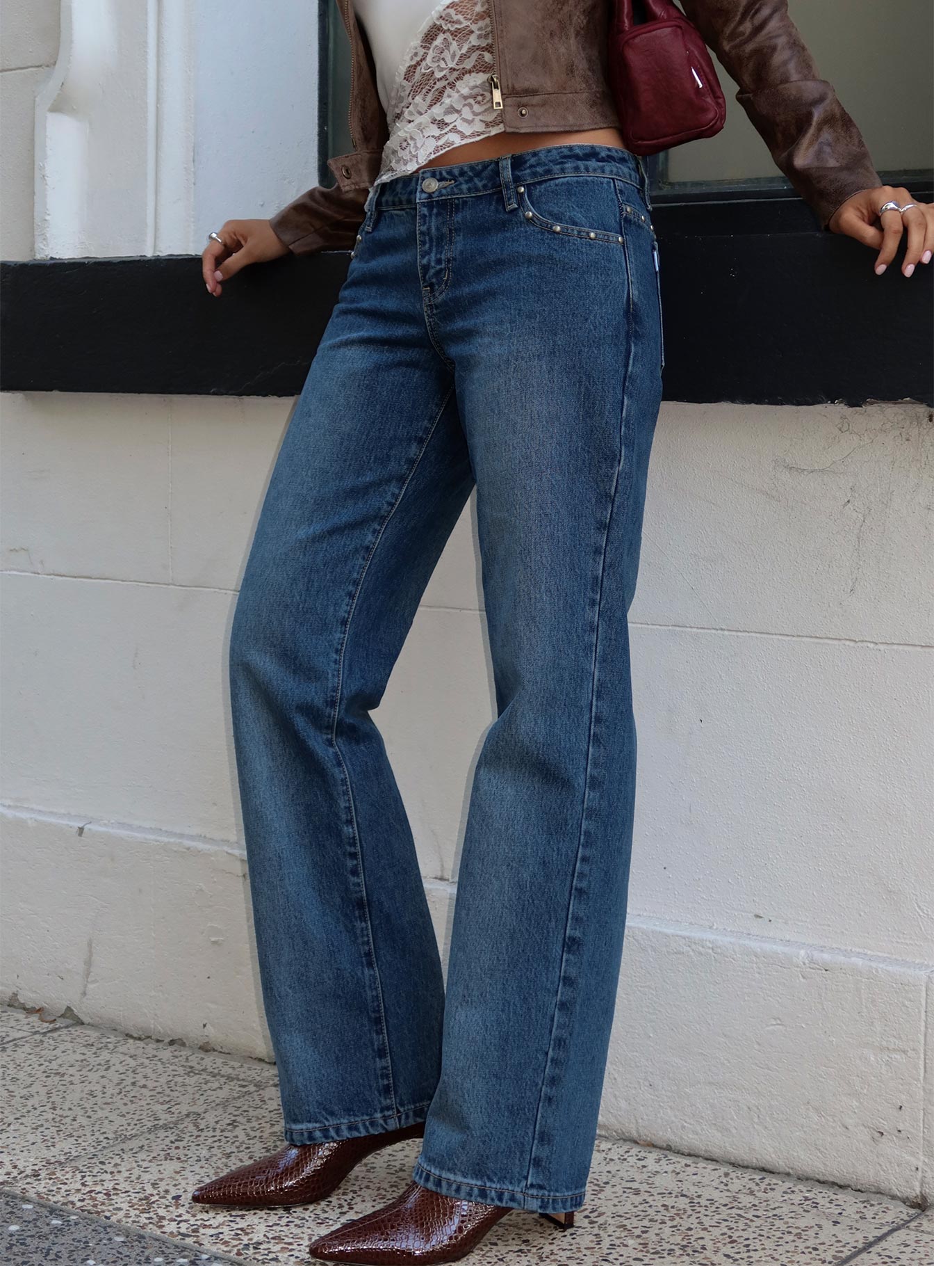 So Dazzling Studded Low Rise Jeans Dark Wash