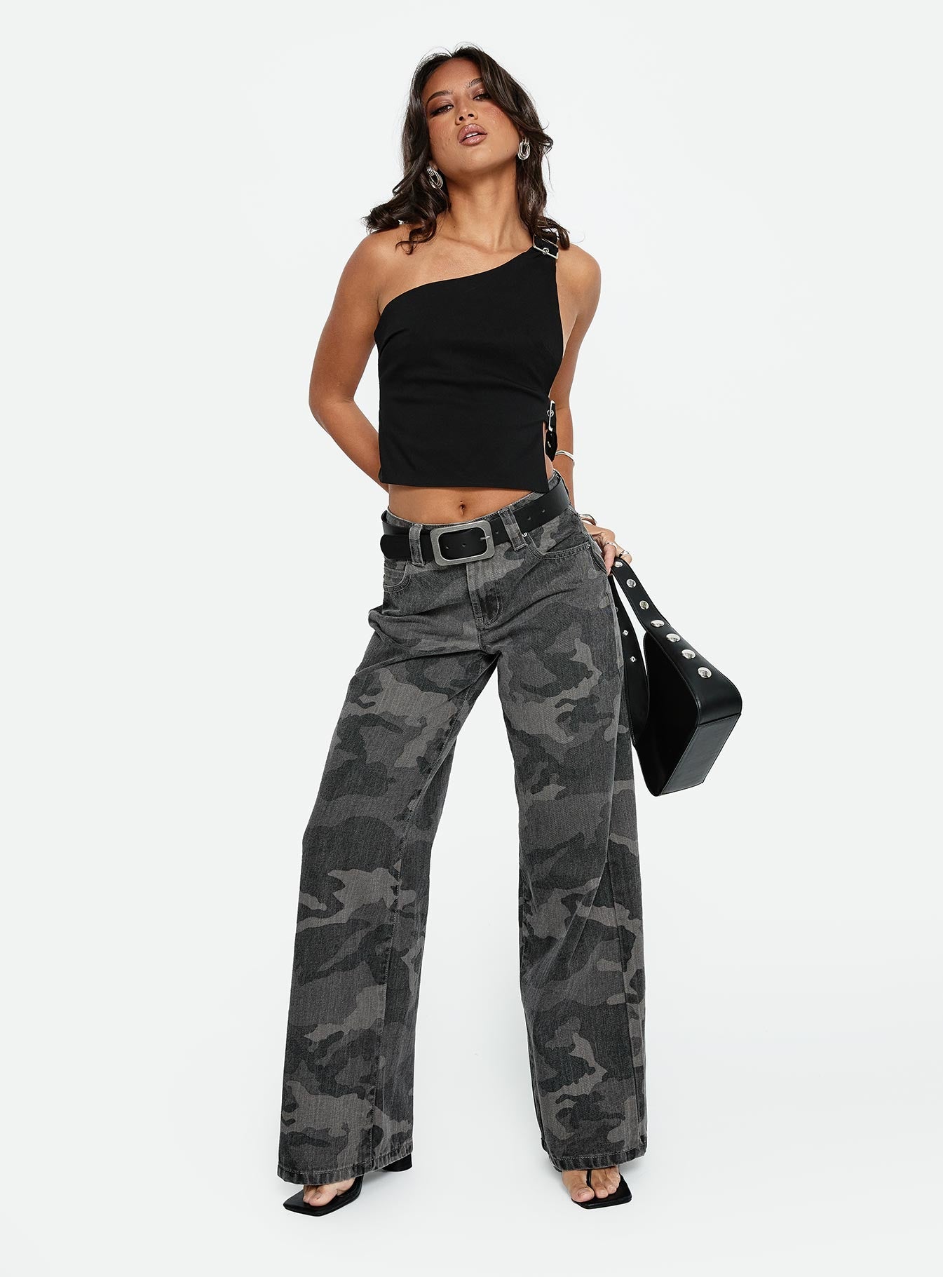 Big Talk Baggy Jeans Grey Washed Camo