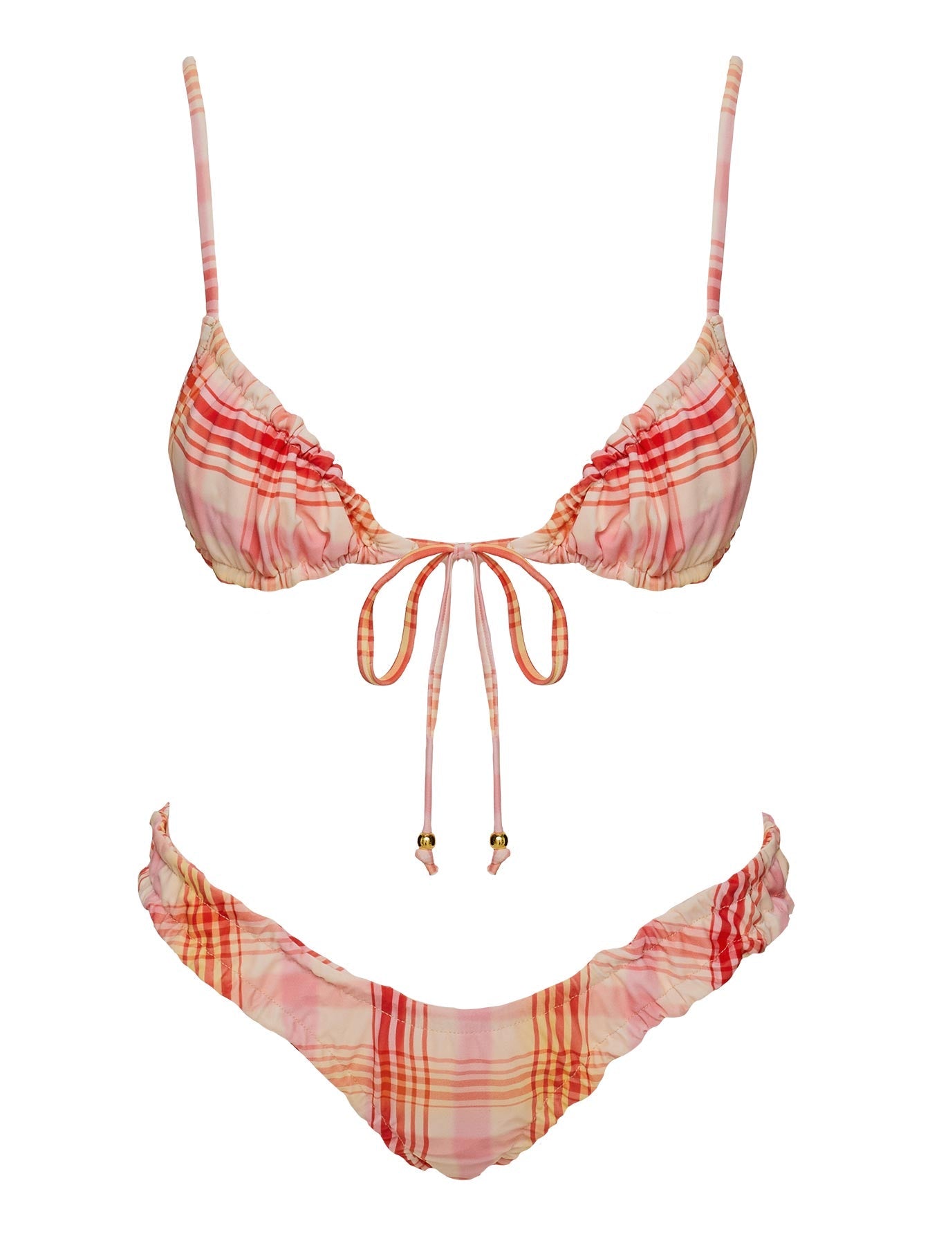 Lelani Ruched Bikini Bottoms Orange Check