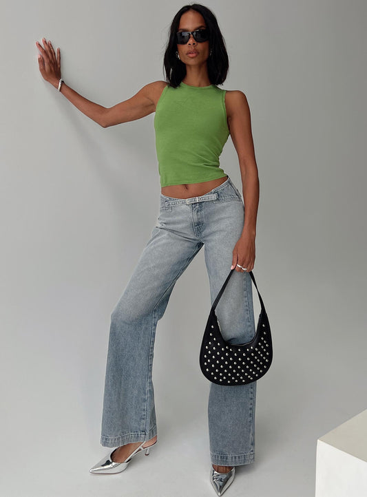 Slow Ride Belted Jeans Light Blue