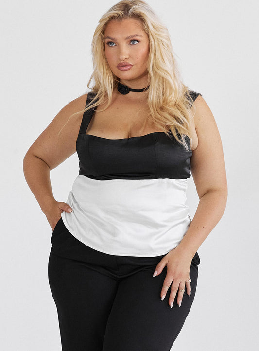 Chantell Square Neck Top Black / Cream Curve