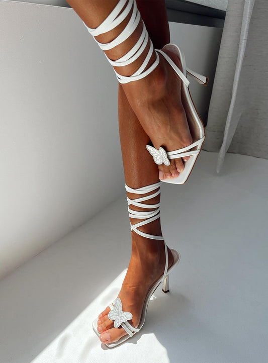 Lamina Strappy Heels White