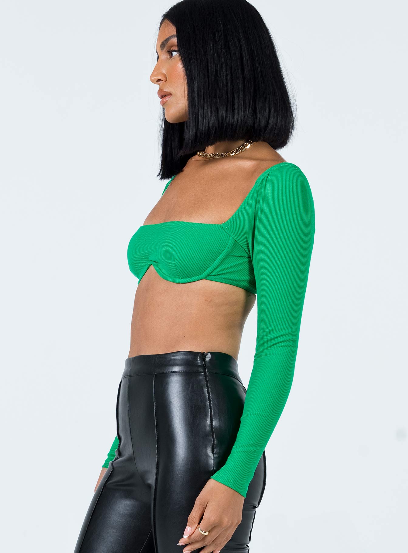 Becca Long Sleeve Crop Top Green