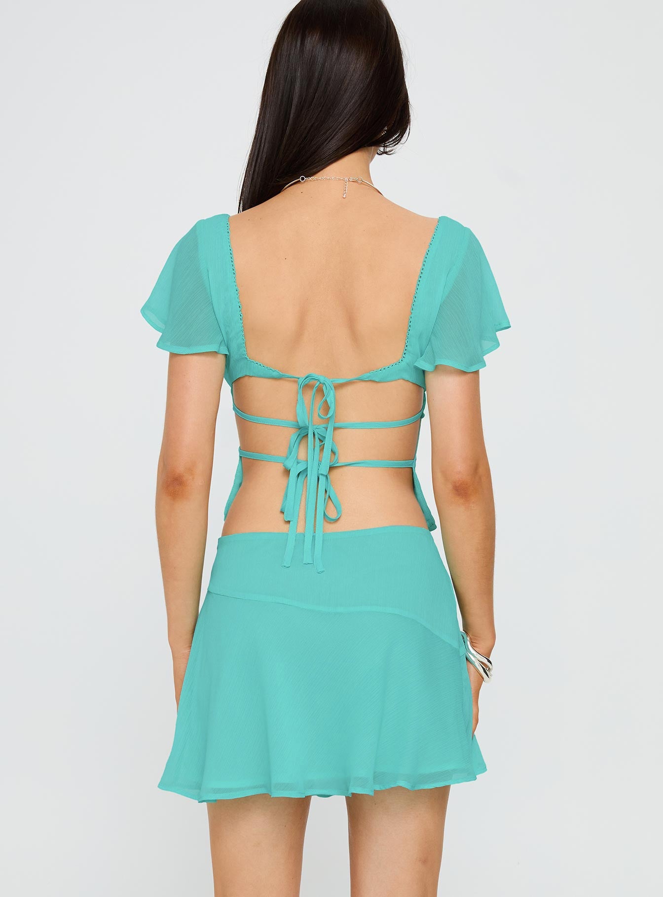 Pappilion Asymmetrical Mini Skirt Aqua