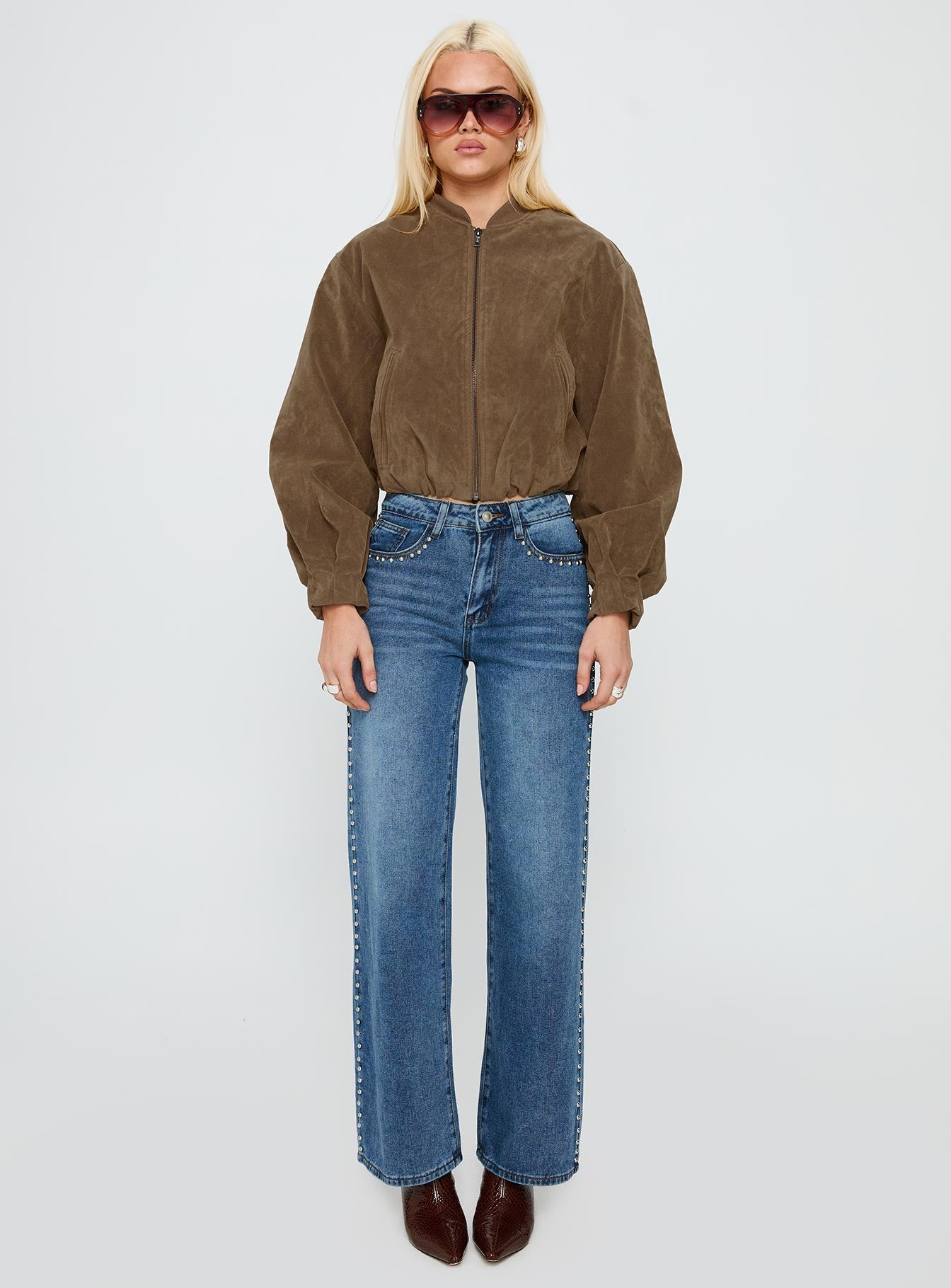 Saving Up Stud Detail Jeans Mid Blue